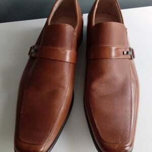 Stacy Adams Mens Cognac Brown Textured Square Toe Slip On Loafers Dress Shoes